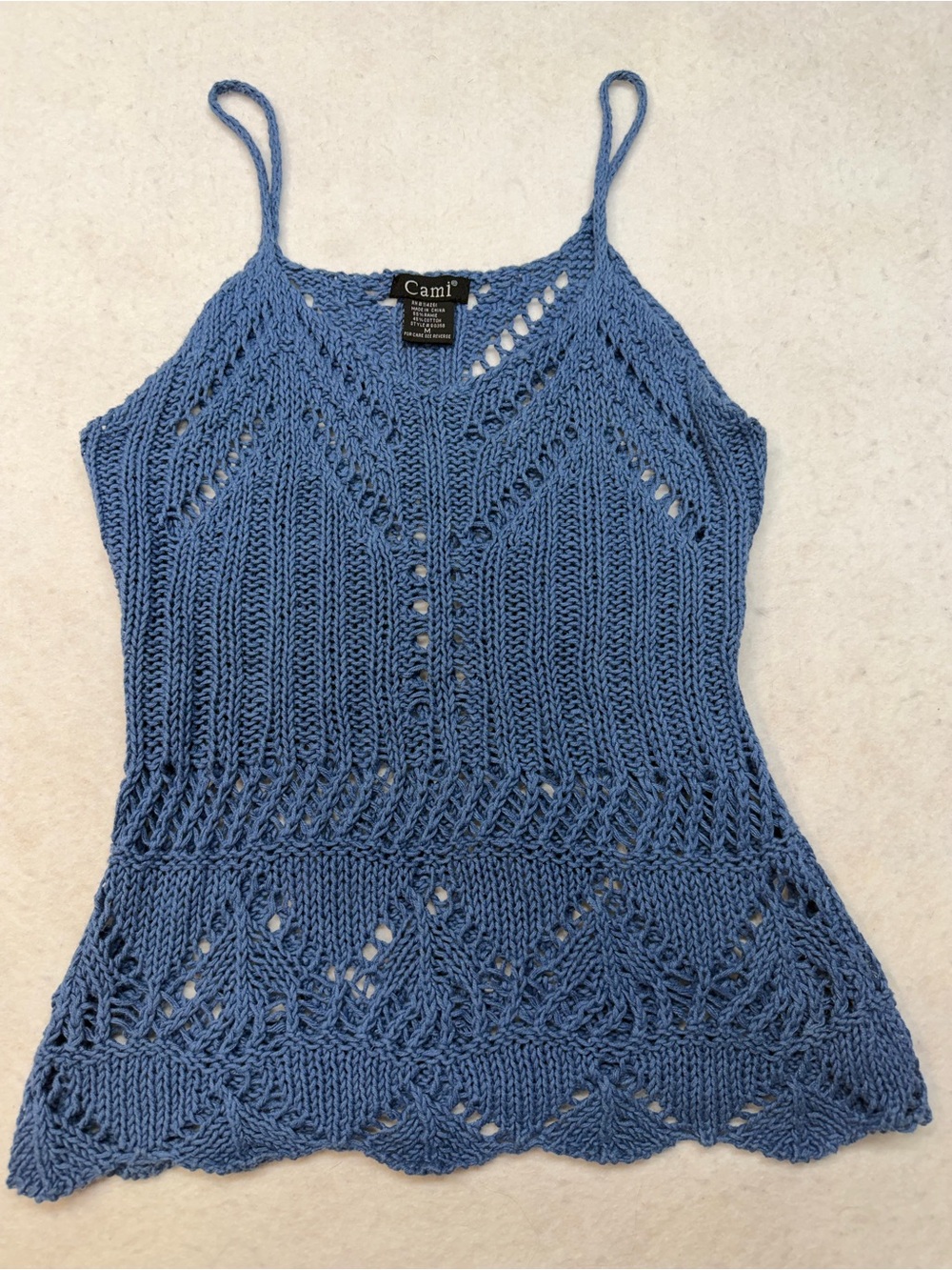 CAMI Blue Crochet Y2K Fairy Spaghetti Strap Tank Top